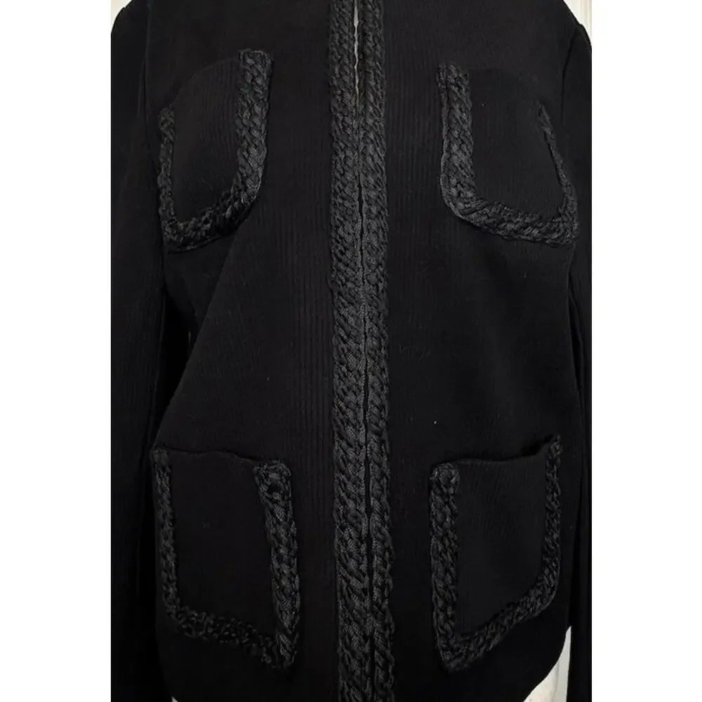 J McLaughlin Fanning Jacket Small Black Braided Trim Pockets Old Money Classic - Picture 4 of 10